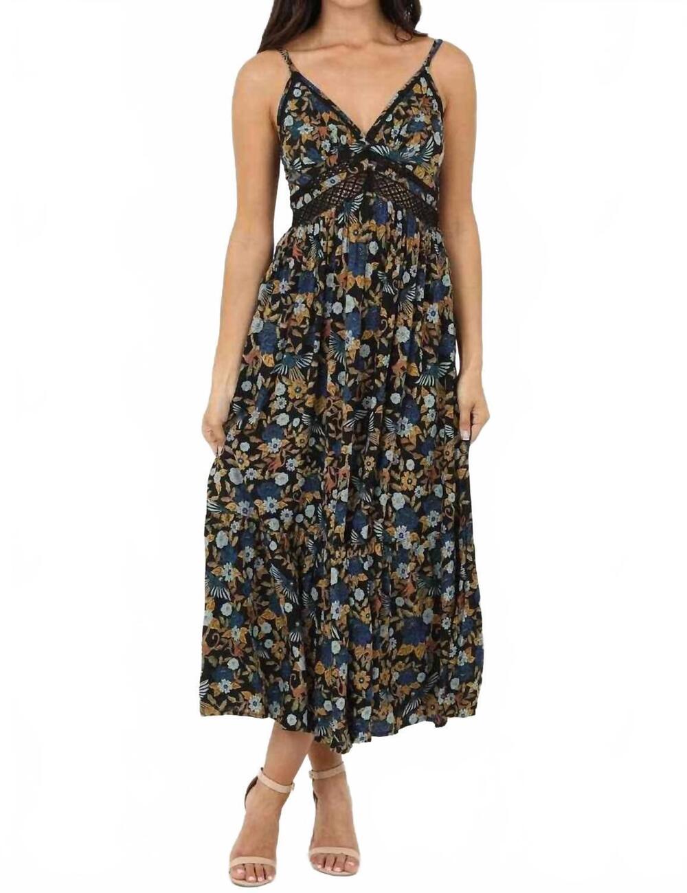 NEW ANGIE v neck lace trim maxi dress in blue